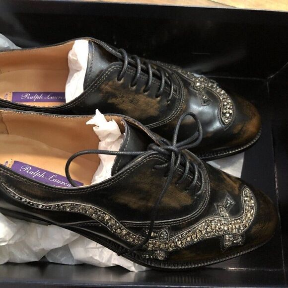 Ralph Lauren Runway Fall '18 Licia Italian Leather Crystal Gecko Oxfords - Picture 2 of 16